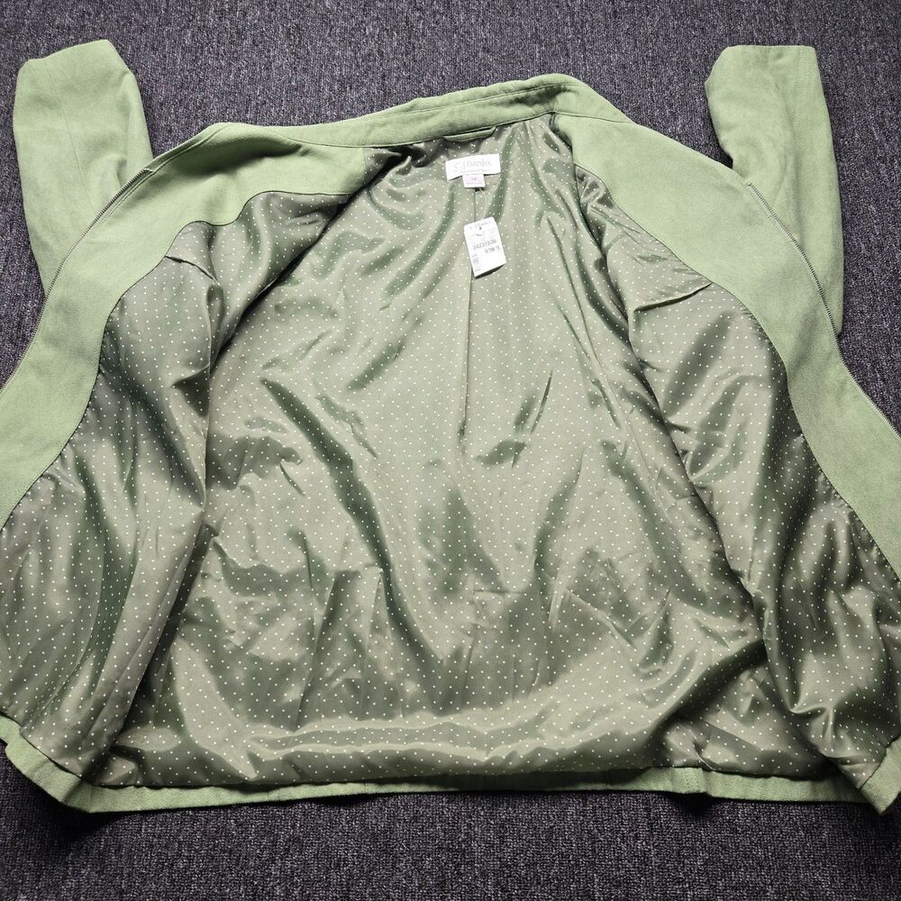 NEW CJ Banks Suede Jacket Women’s Plus 1X Green Zip Front Casual Coat 16/18W - Picture 9 of 13